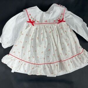 Vintage White Floral Baby Dress with Red Accents